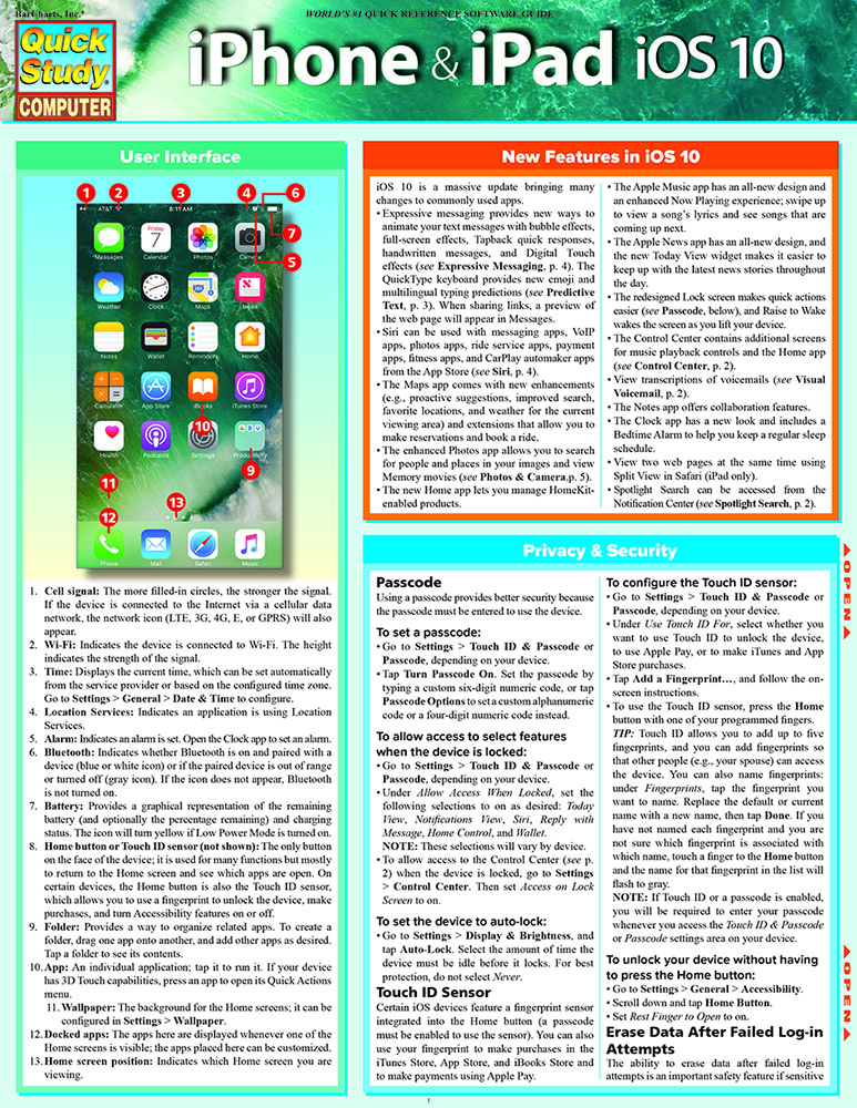 iPhone & iPad iOS 10: QuickStudy Reference Guide First Edition, New Edition
