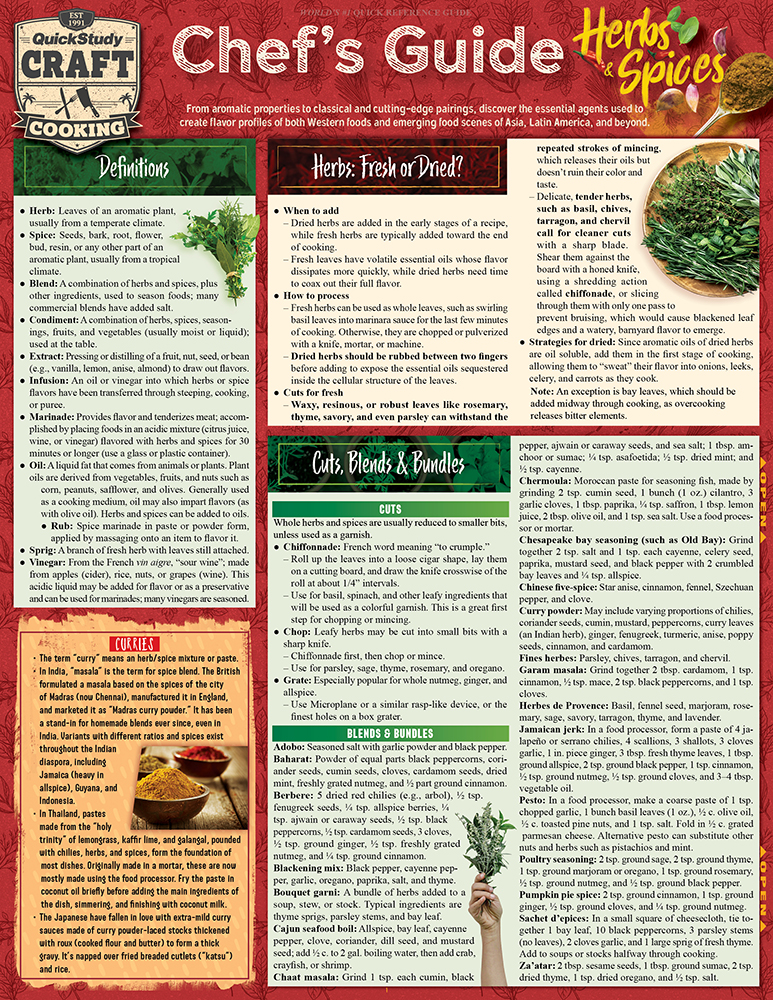 Chef's Guide to Herbs & Spices: a QuickStudy Laminated Reference Guide Second Edition, New Edition, Updated & Revised