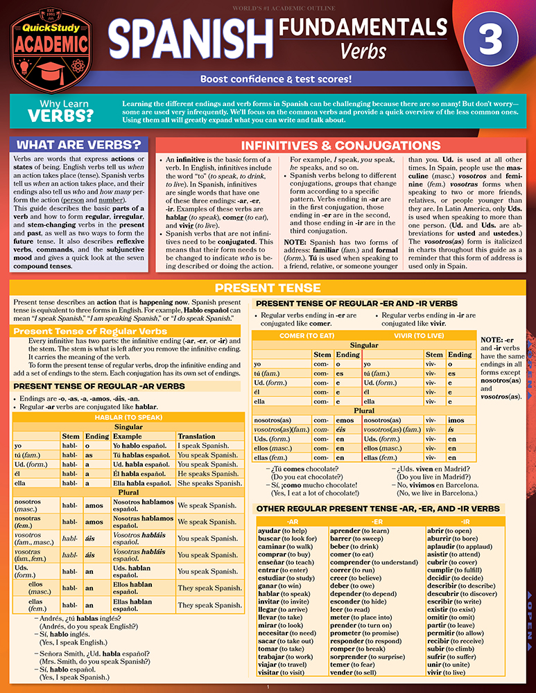 Spanish Fundamentals 3 - Verbs: a QuickStudy Digital Reference & Study Guide Second Edition, New Edition, Updated & Revised